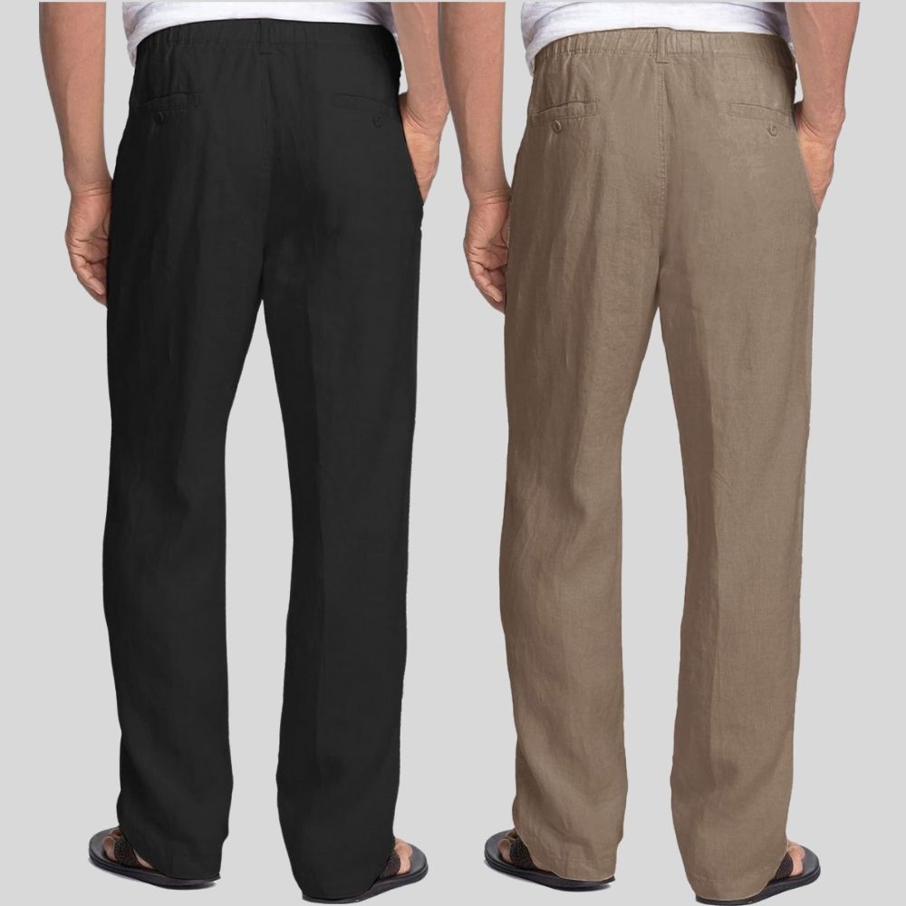 Combo of 2 Black and Light Gray Linen Men Pants-47362