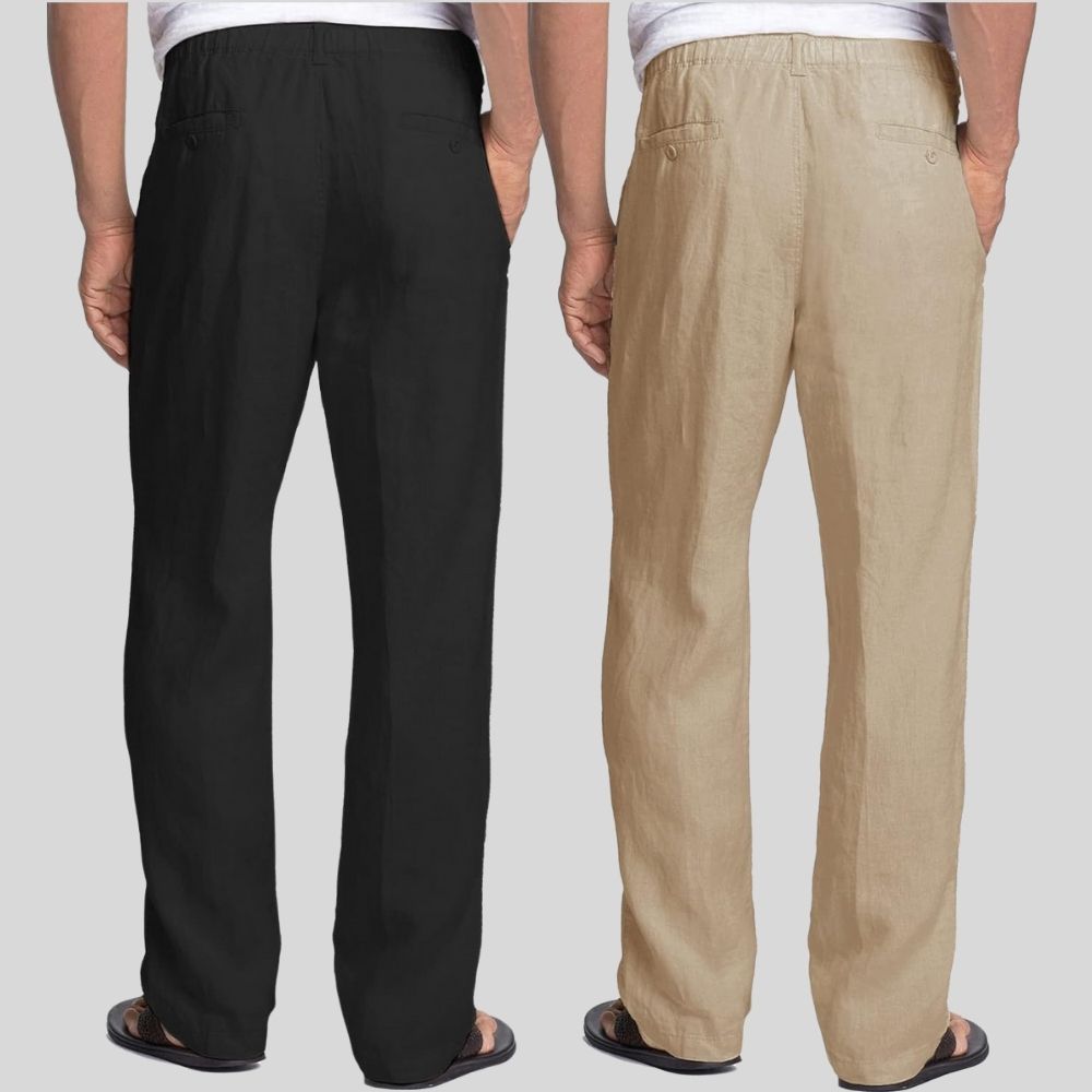 Combo of 2 Black and Light Brown Linen Men Pants-47363