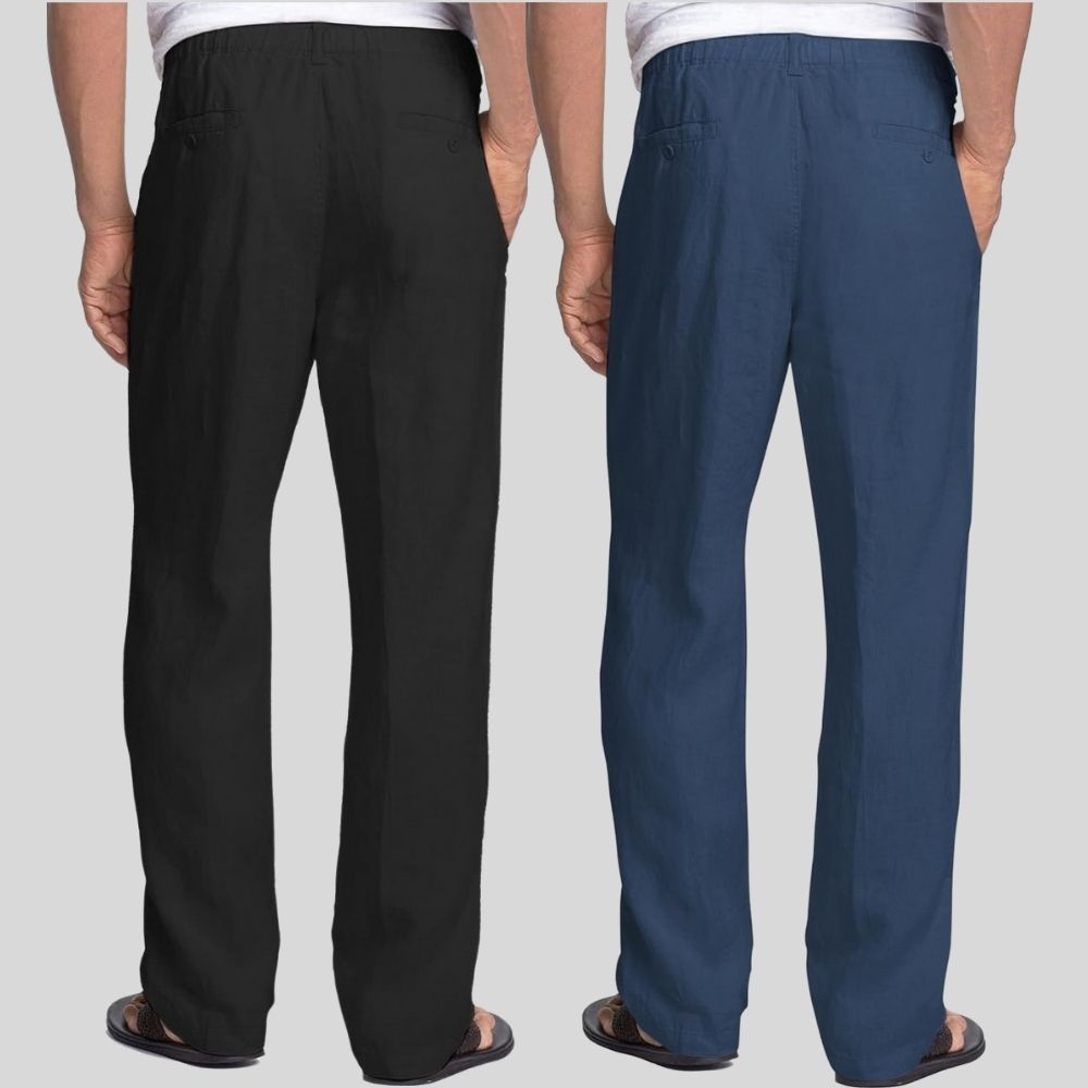 Combo of 2 Black and Teal Blue Linen Men Pants-47368
