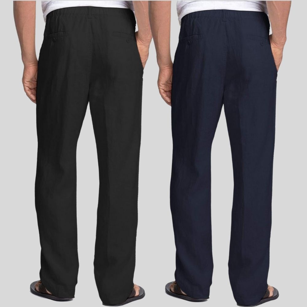 Combo of 2 Black and Navy Blue Linen Men Pants-47370