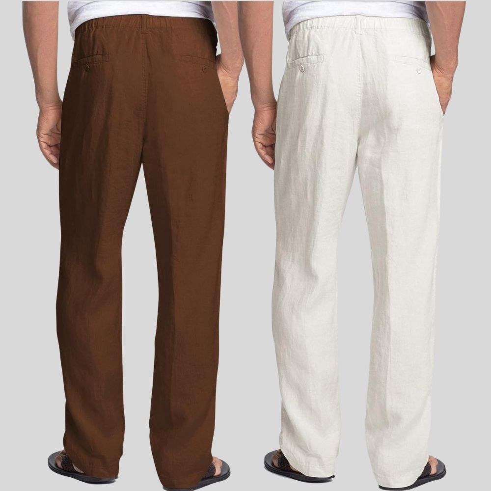 Combo of 2 Coffee Brown and White Linen Men Pants-47378
