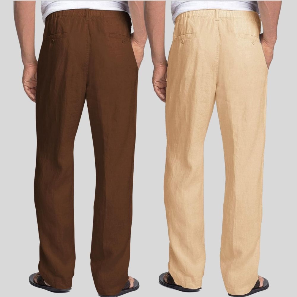 Combo of 2 Coffee Brown and Cream Linen Men Pants-47379