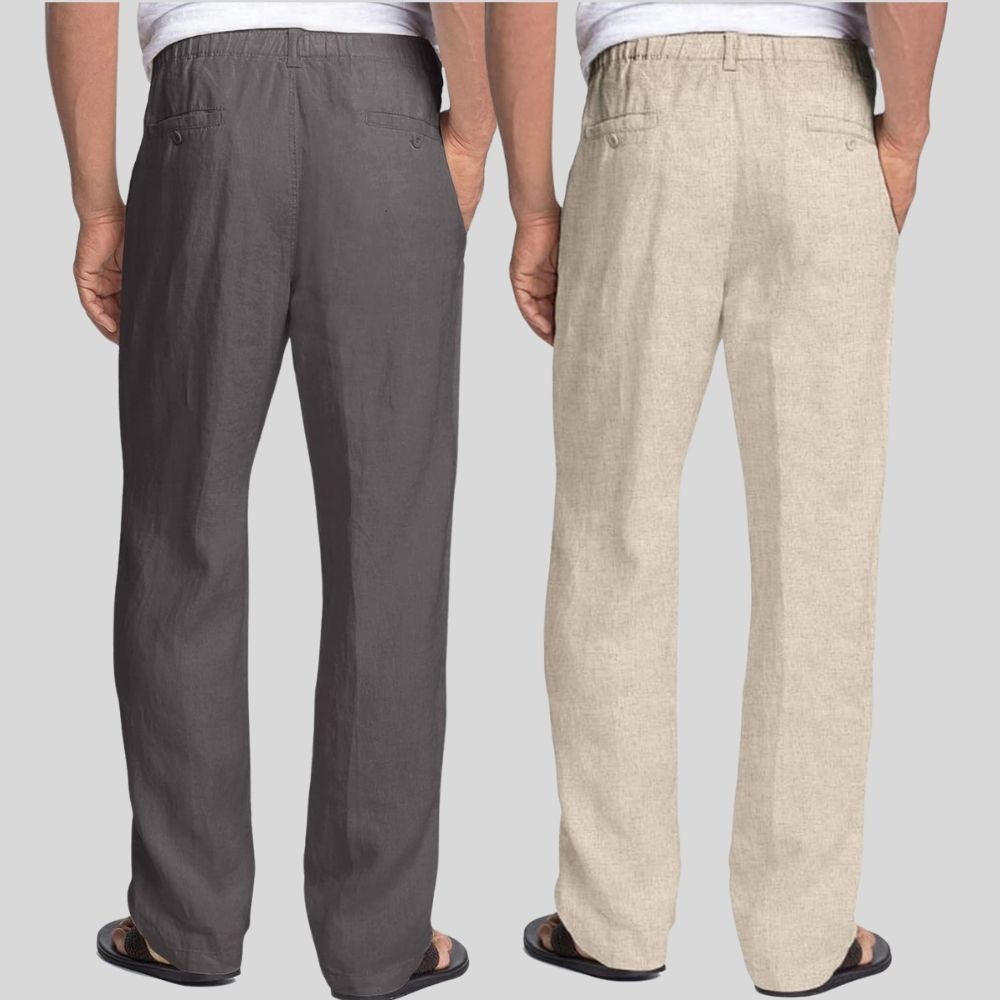 Combo of 2 Dark Gray and Beige Linen Men Pants-47386