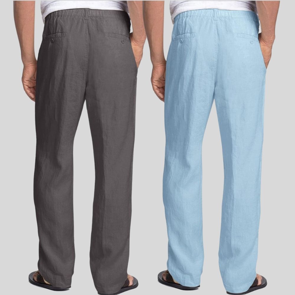 Combo of 2 Dark Gray and Sky Blue Linen Men Pants-47389