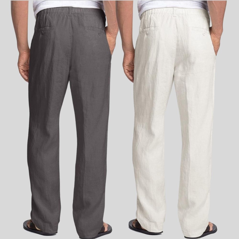 Combo of 2 Dark Gray and White Linen Men Pants-47390