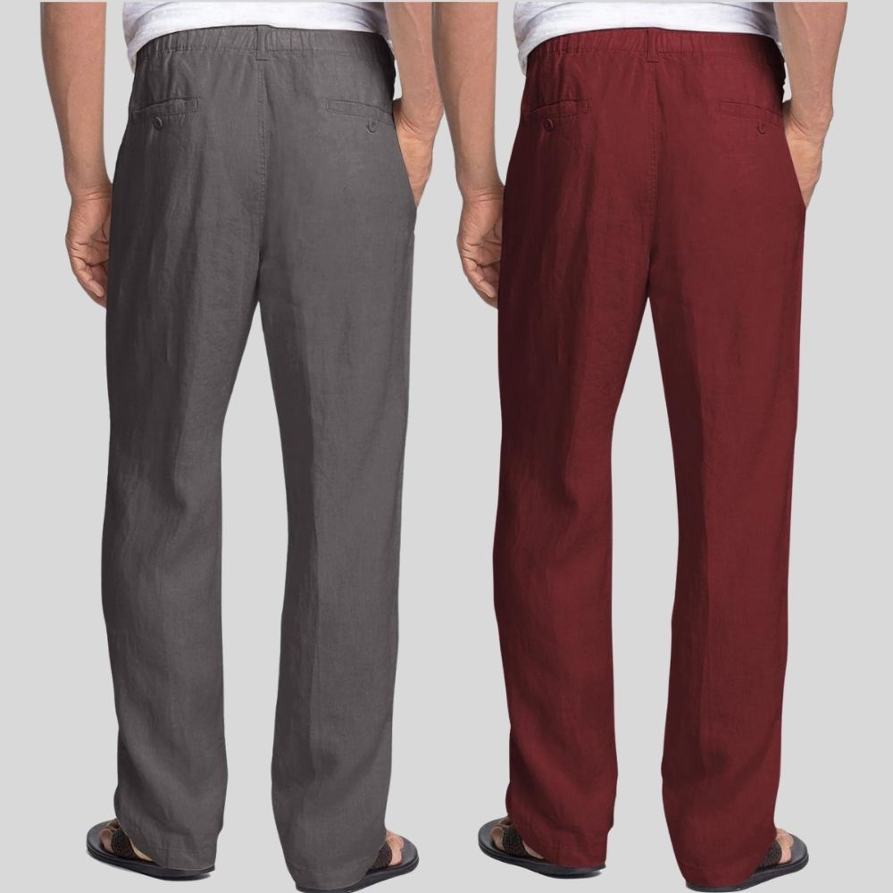 Combo of 2 Dark Gray and Maroon Linen Men Pants-47392