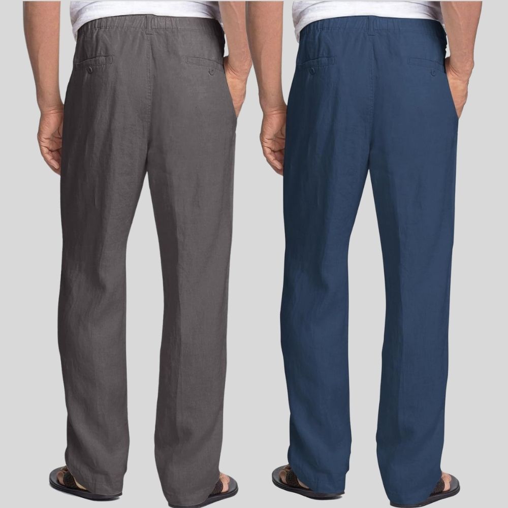 Combo of 2 Dark Gray and Teal Blue Linen Men Pants-47393