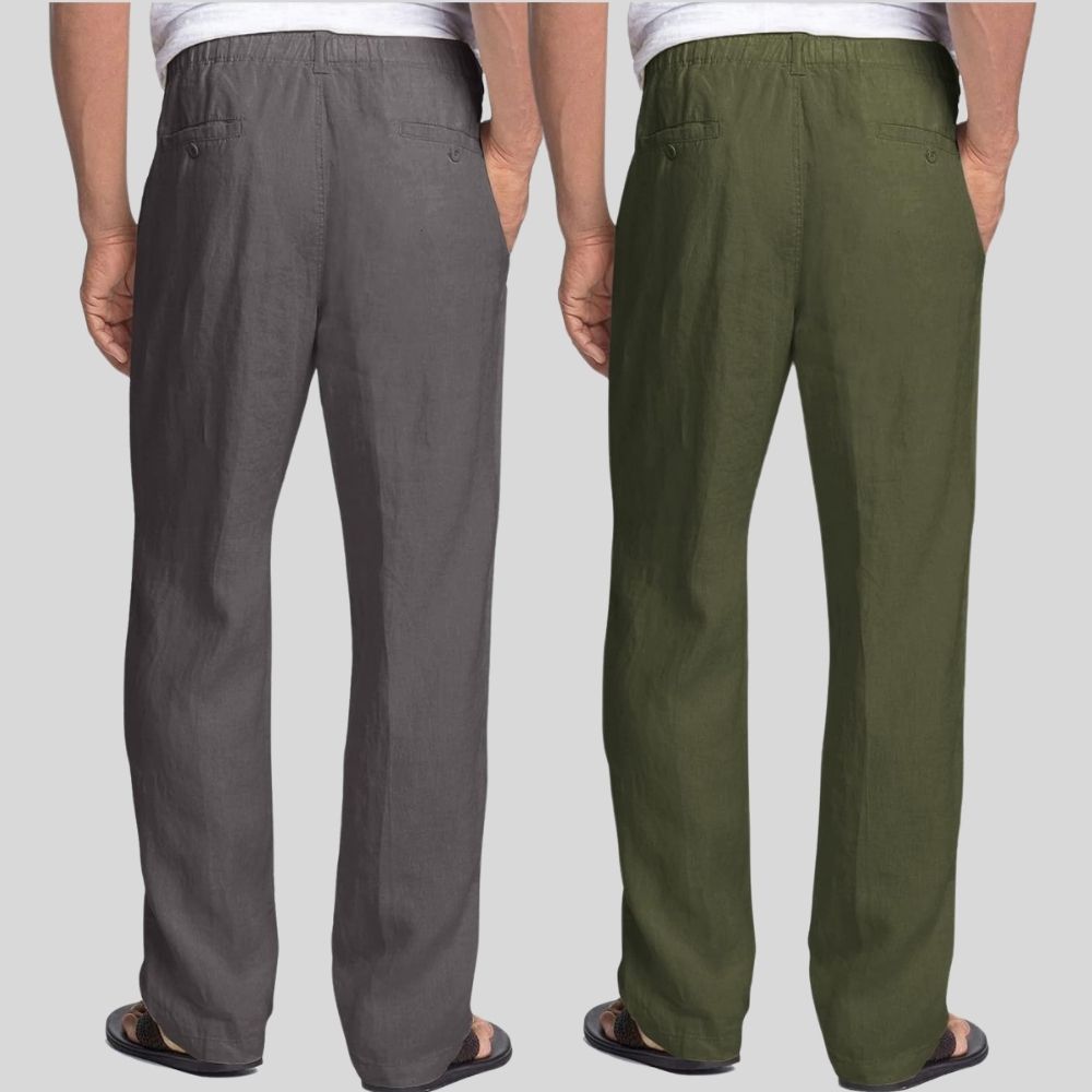Combo of 2 Dark Gray and Army Green Linen Men Pants-47396