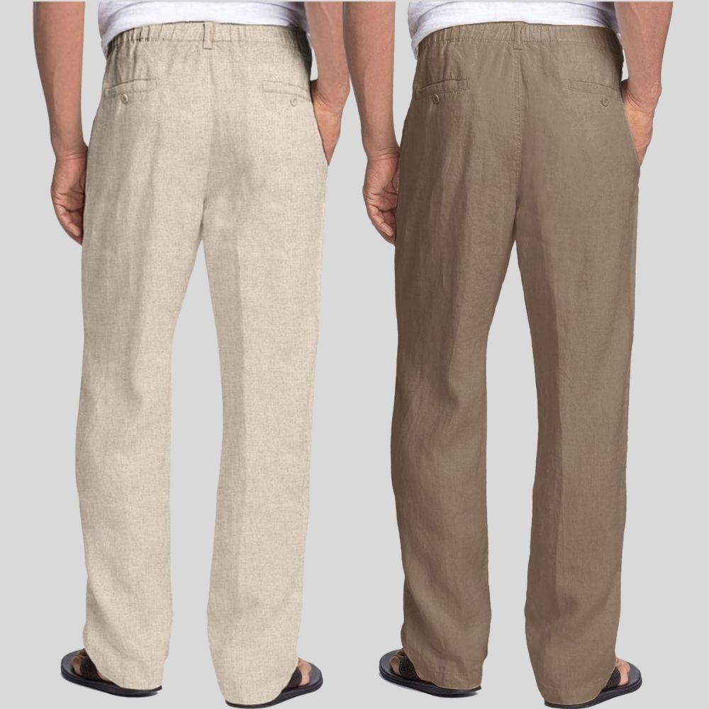 Combo of 2 Beige and Light Gray Linen Men Pants-47398