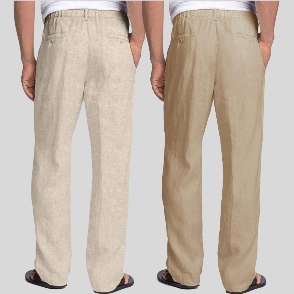 Combo of 2 Beige and Light Brown Linen Men Pants-47399