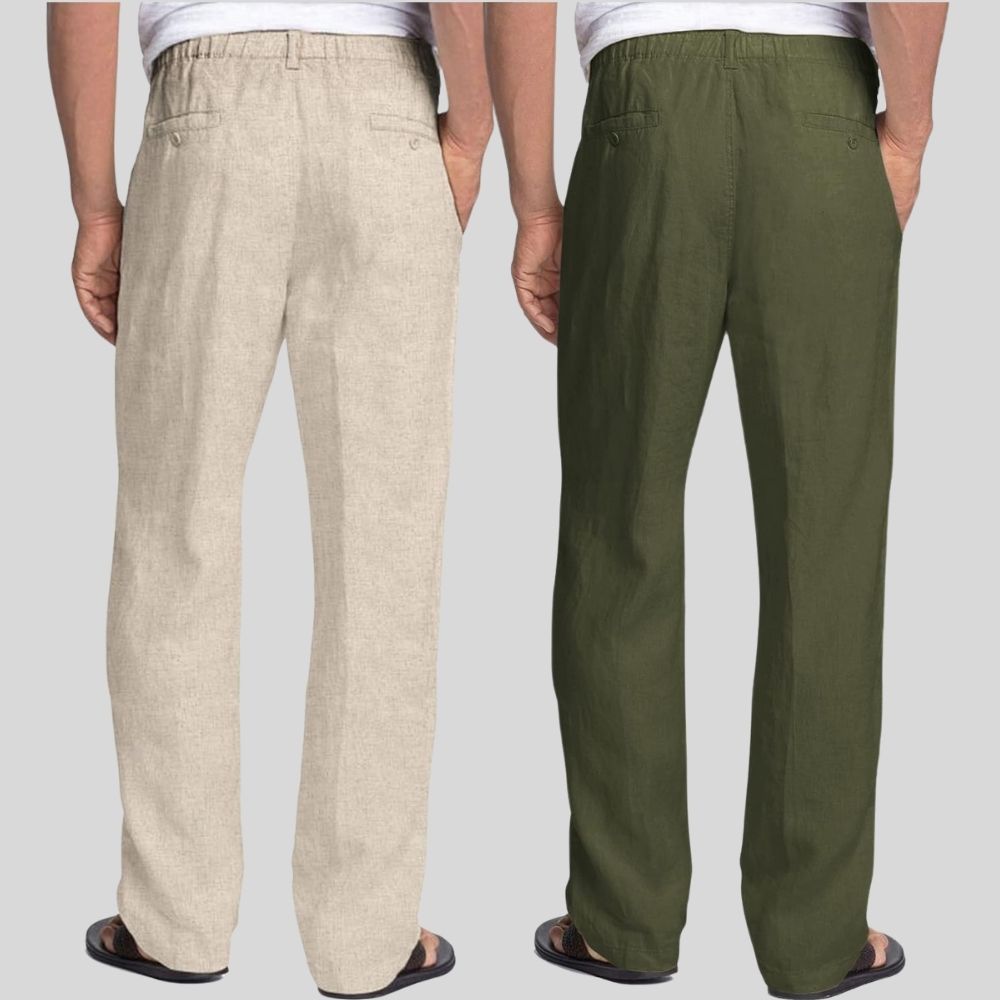 Combo of 2 Beige and Army Green Linen Men Pants-47407