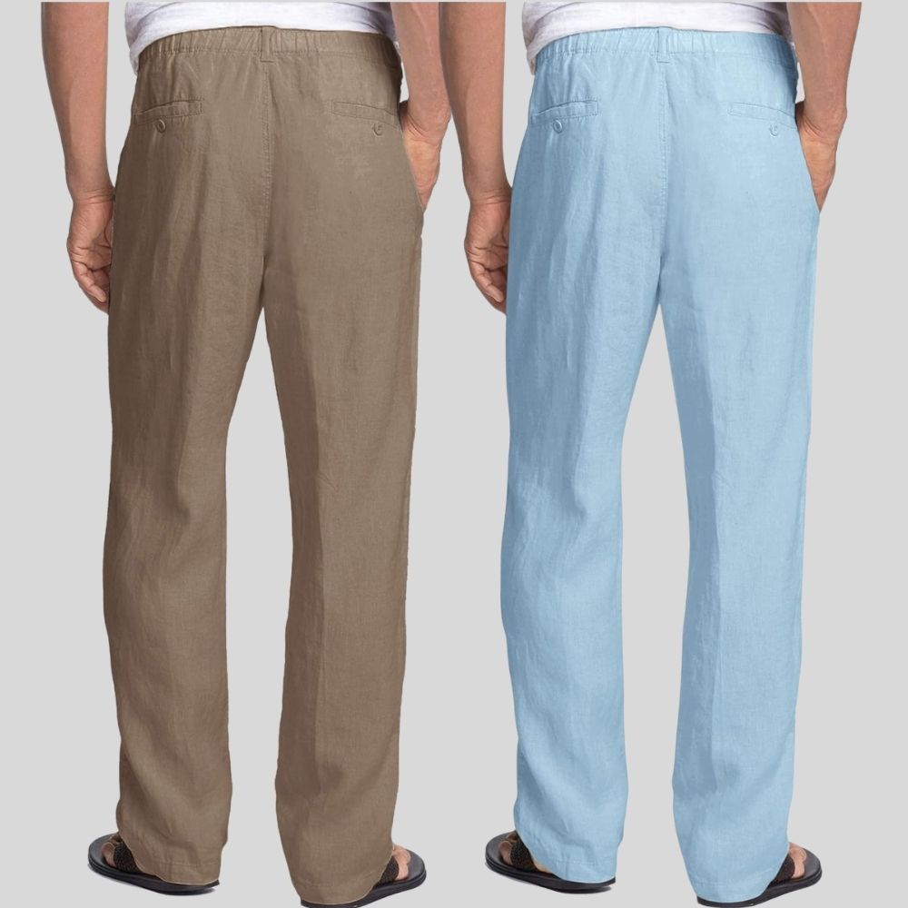 Combo of 2 Light Gray and Sky Blue Linen Men Pants-47410
