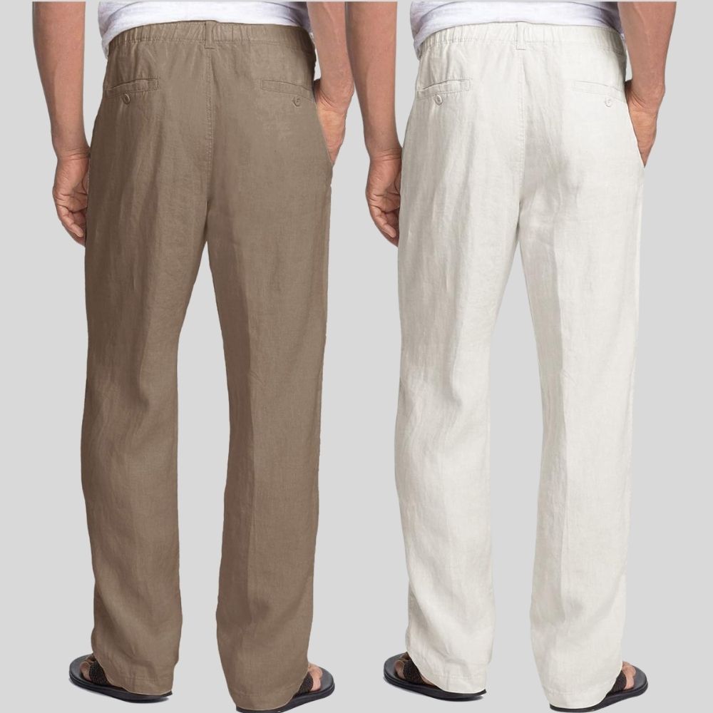 Combo of 2 Light Gray and White Linen Men Pants-47411