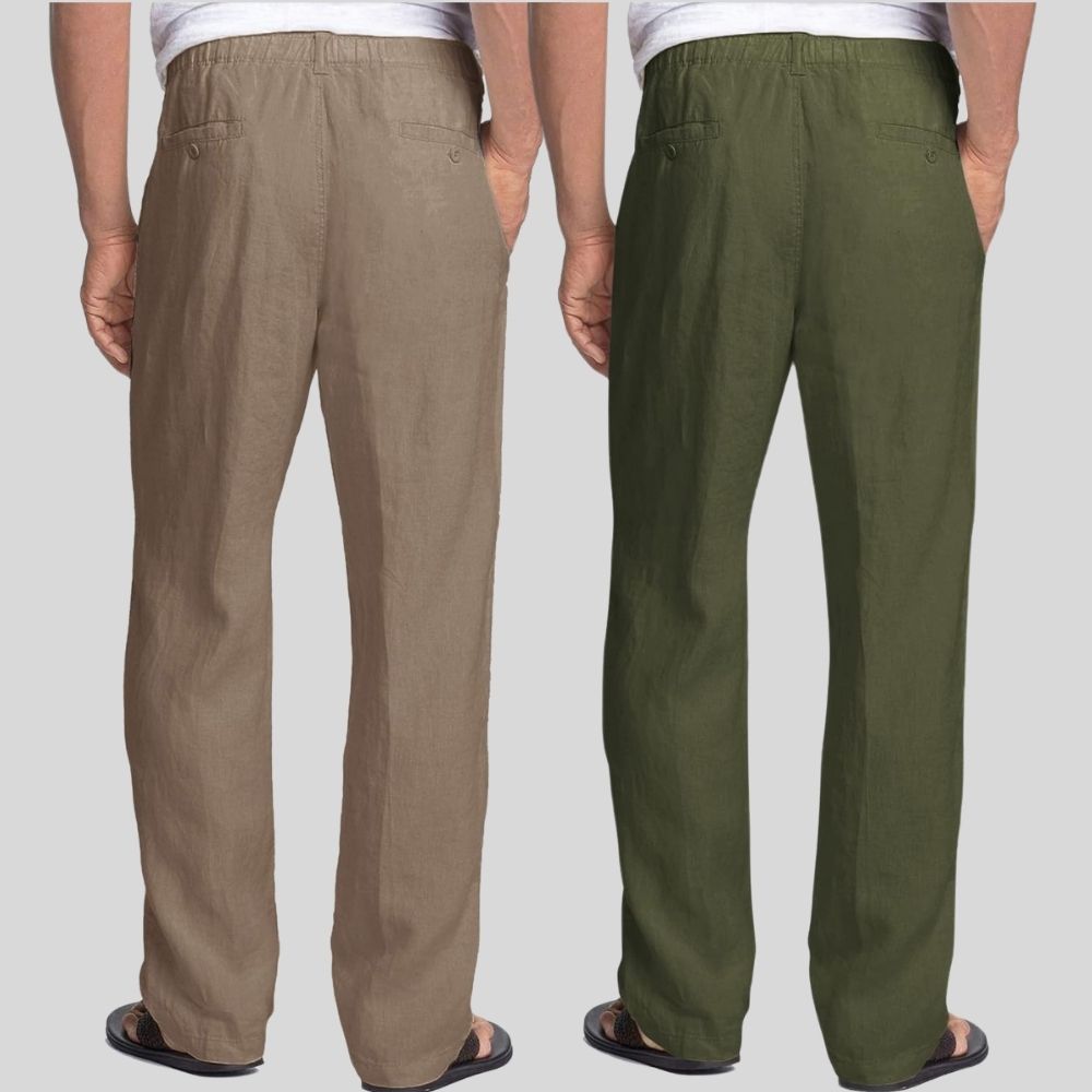 Combo of 2 Light Gray and Army Green Linen Men Pants-47417