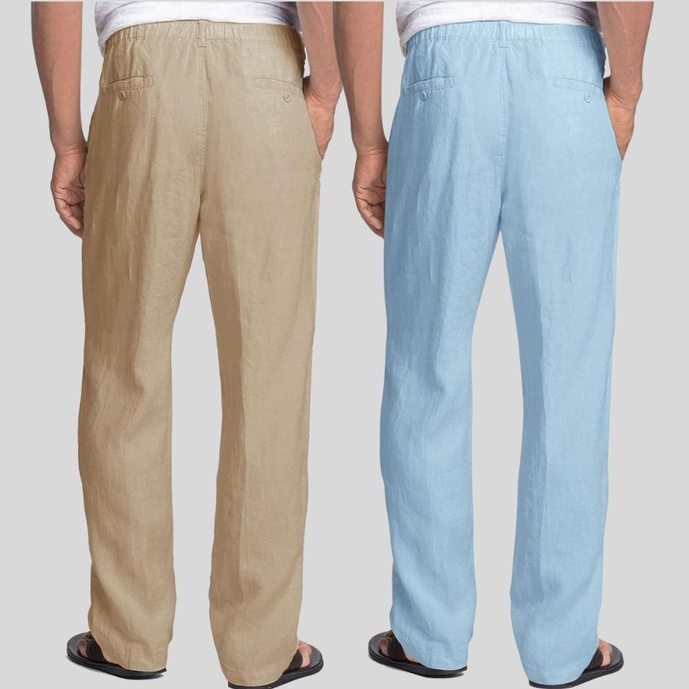 Combo of 2 Light Brown and Sky Blue Linen Men Pants-47419