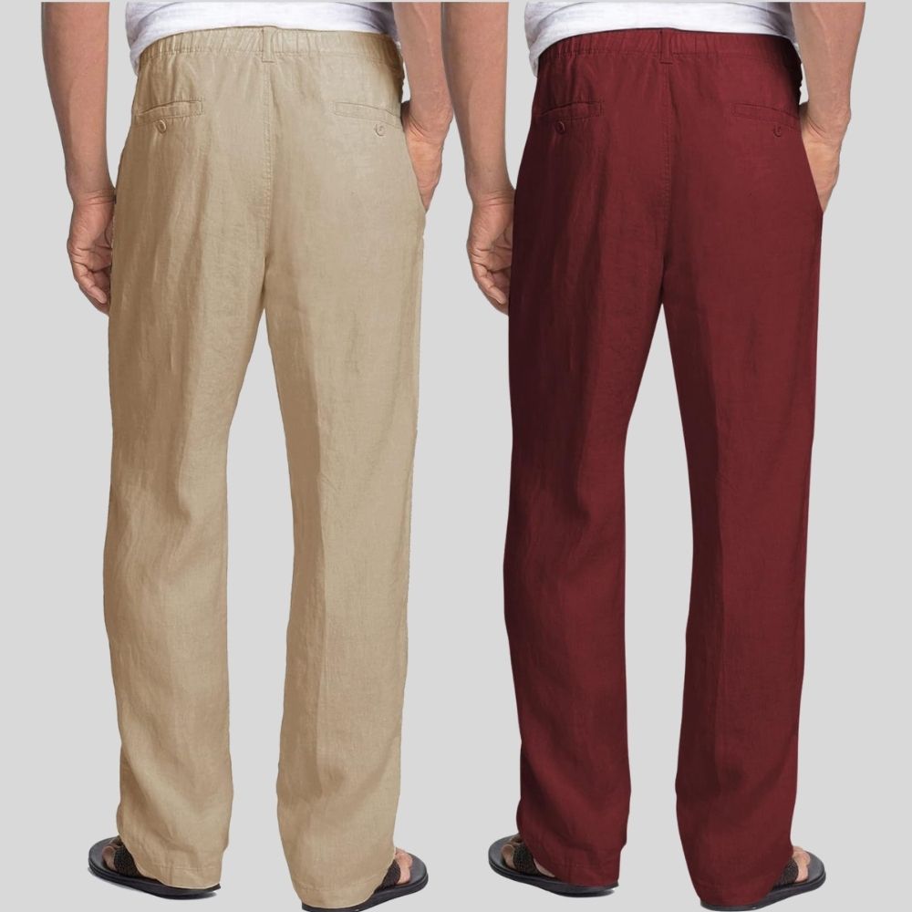 Combo of 2 Light Brown and Maroon Linen Men Pants-47422