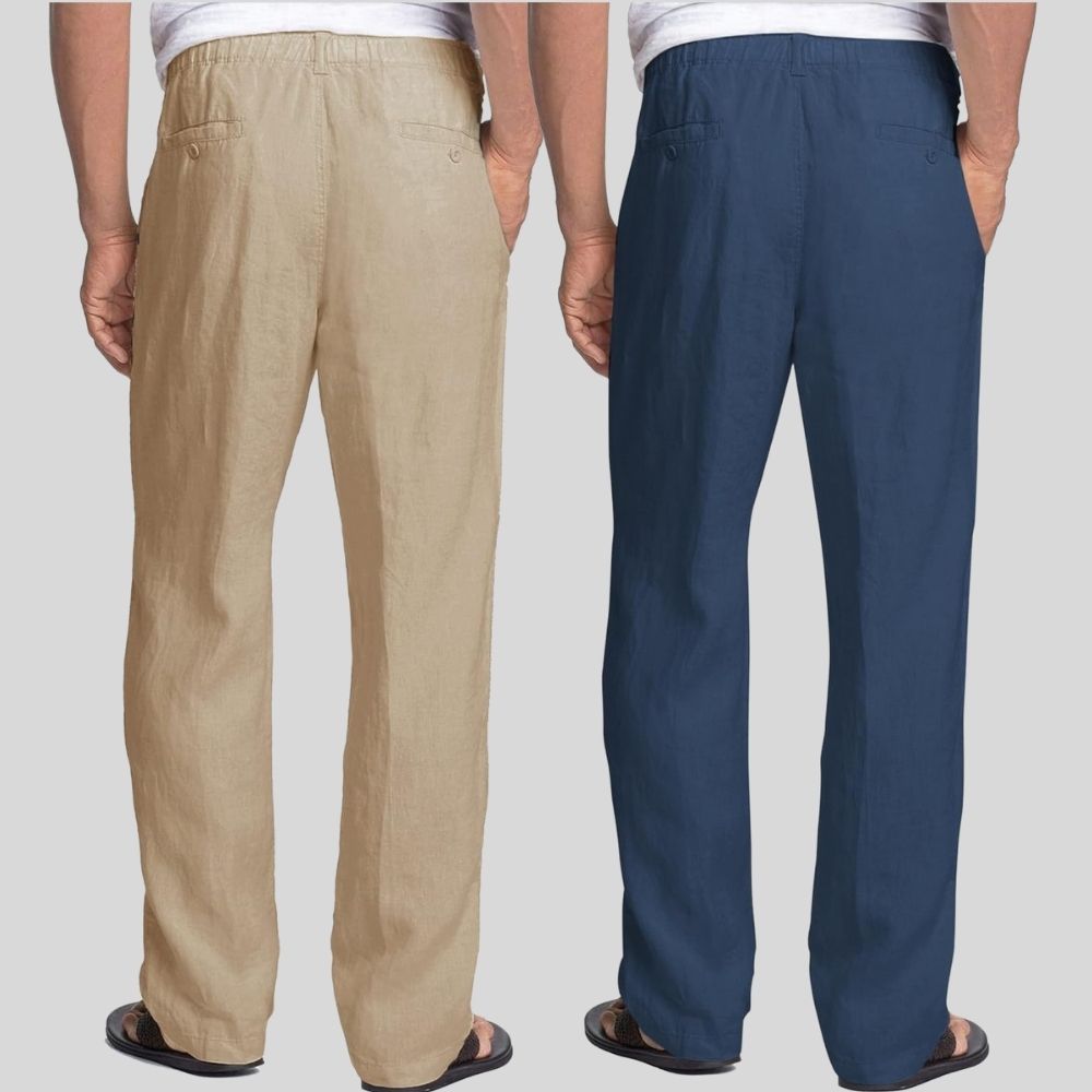 Combo of 2 Light Brown and Teal Blue Linen Men Pants-47423