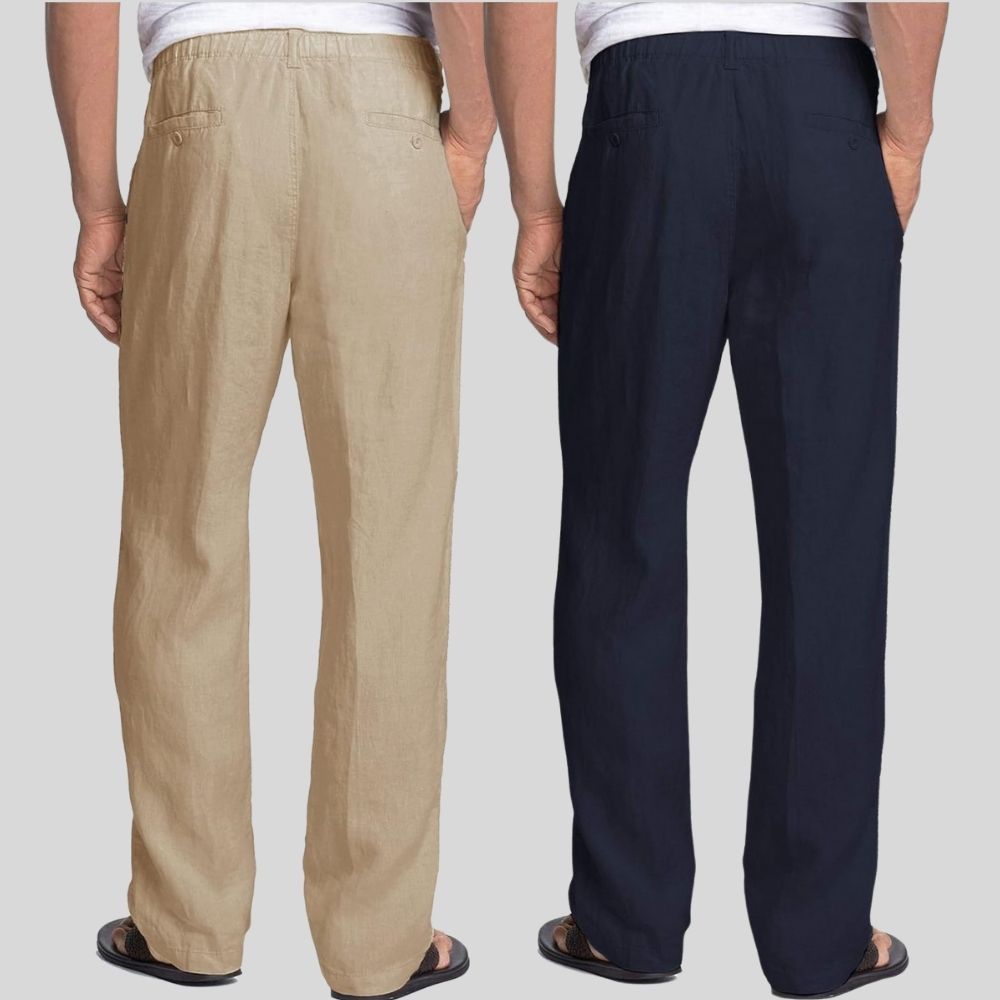 Combo of 2 Light Brown and Navy Blue Linen Men Pants-47424