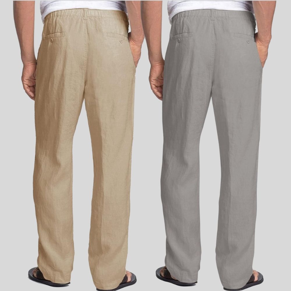 Combo of 2 Light Brown and Light Gray Linen Men Pants-47425