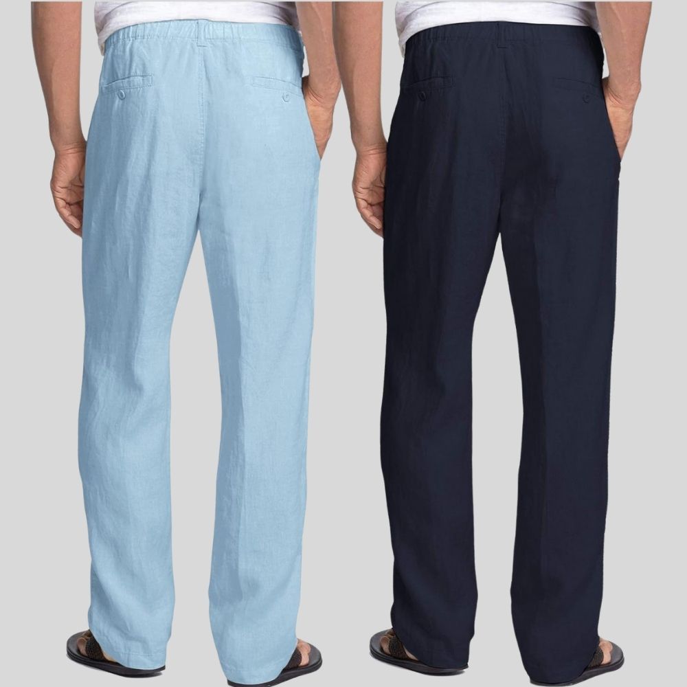 Combo of 2 Sky Blue and Navy Blue Linen Men Pants-47432