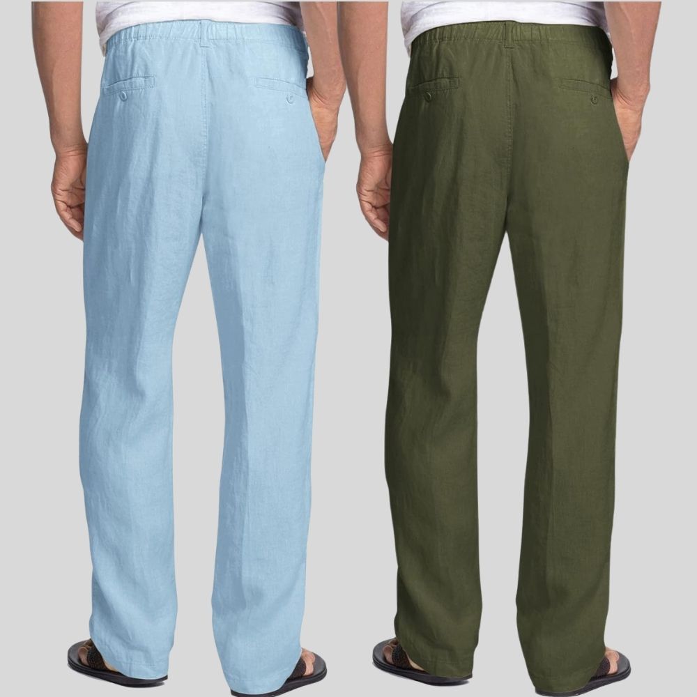 Combo of 2 Sky Blue and Army Green Linen Men Pants-47434