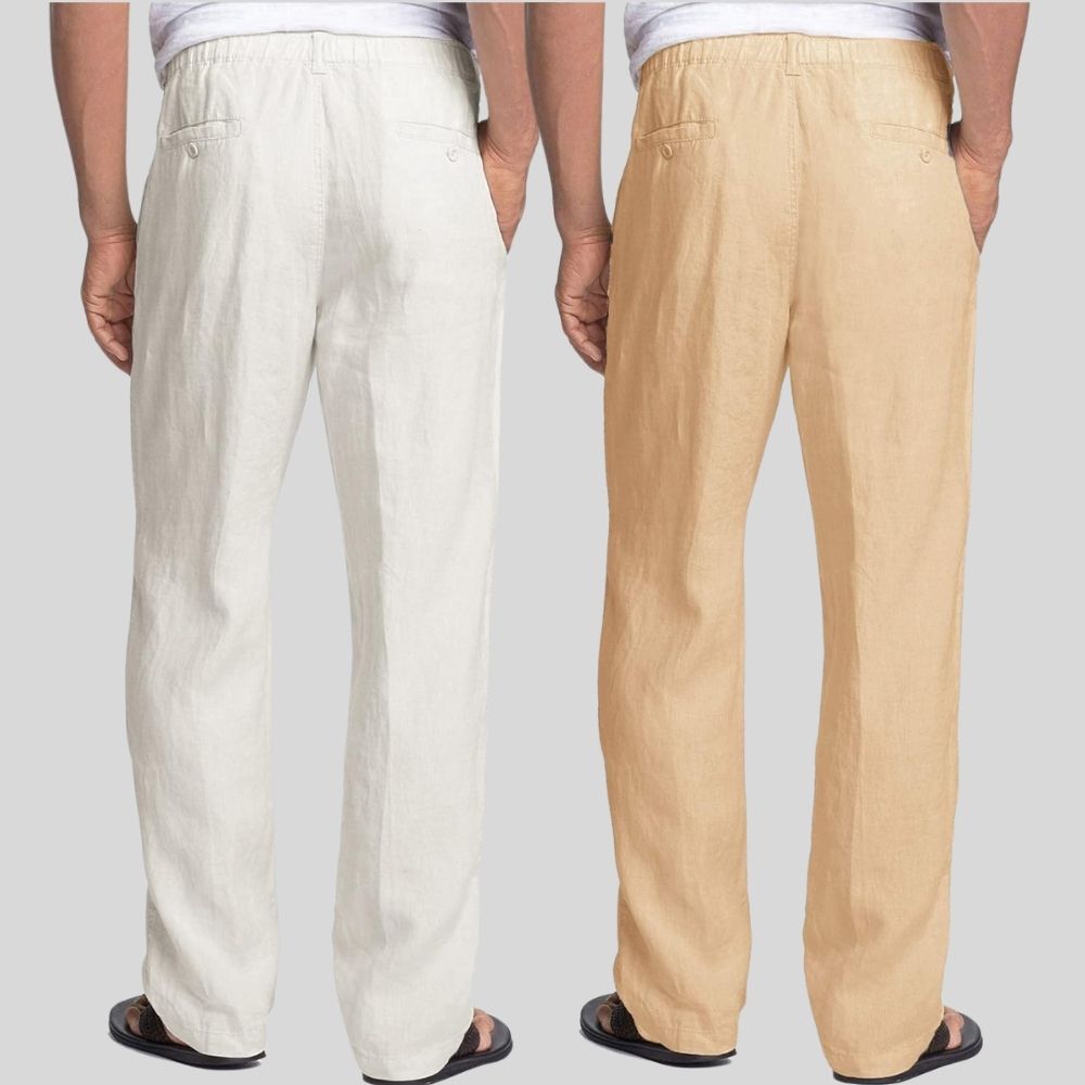 Combo of 2 White and Cream Linen Men Pants-47436