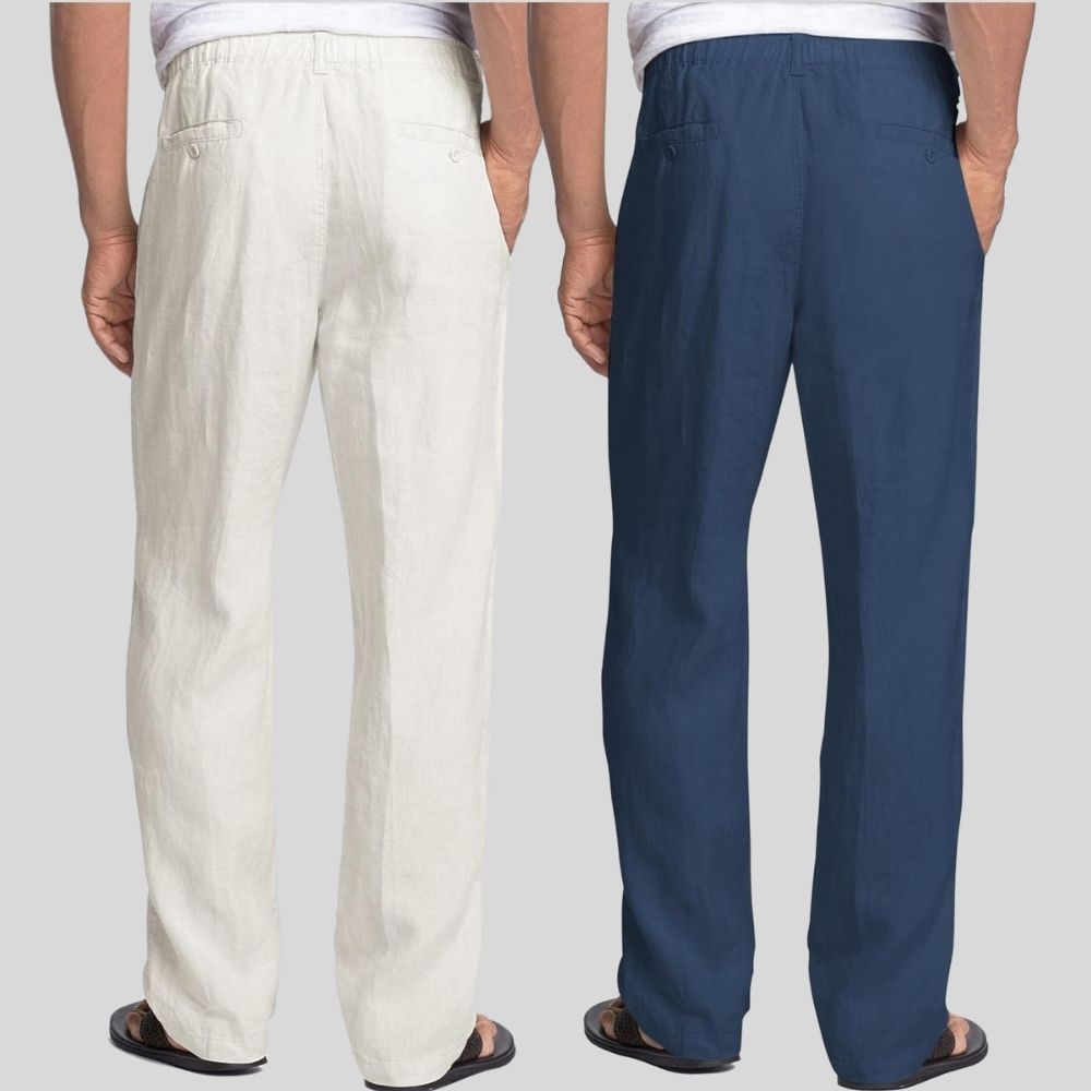 Combo of 2 White and Teal Blue Linen Men Pants-47438