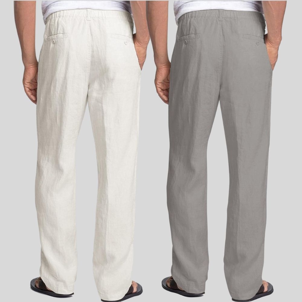 Combo of 2 White and Light Gray Linen Men Pants-47440