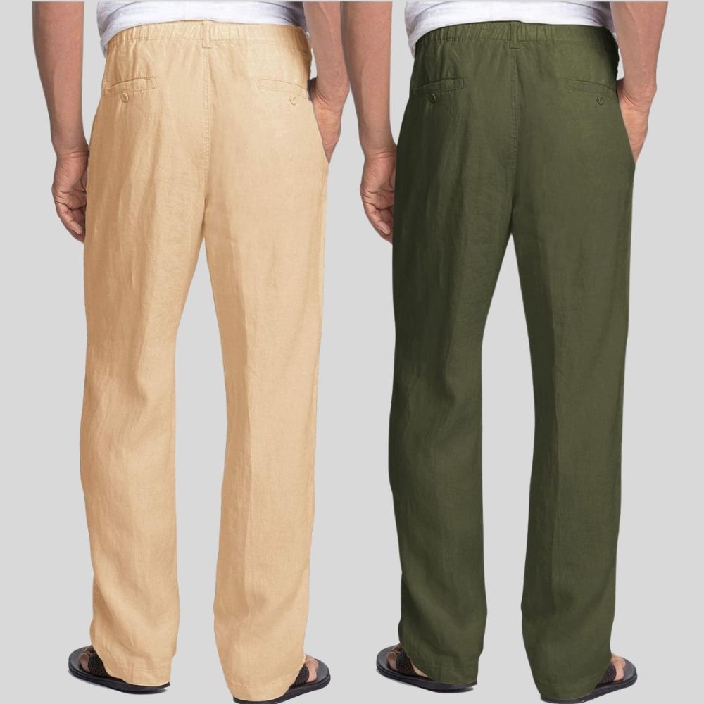 Combo of 2 Cream and Army Green Linen Men Pants-47447
