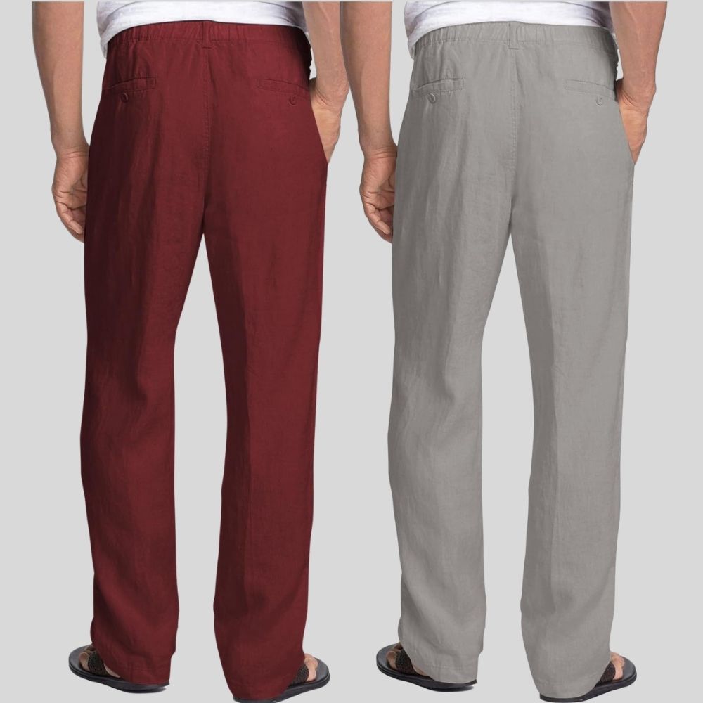 Combo of 2 Maroon and Light Gray Linen Men Pants-47451