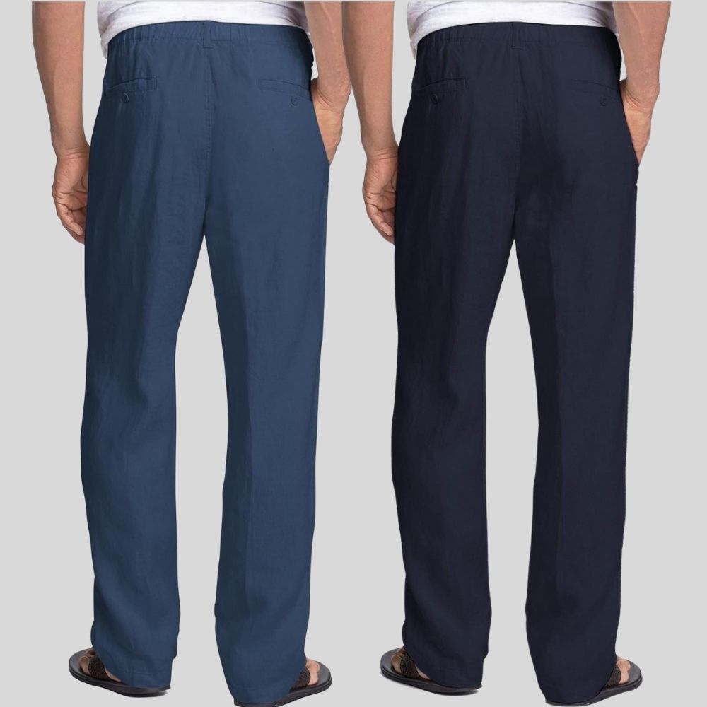 Combo of 2 Teal Blue and Navy Blue Linen Men Pants-47454