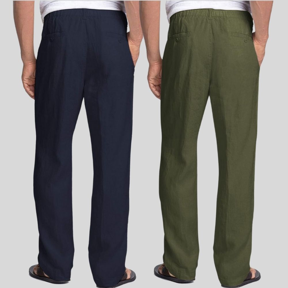 Combo of 2 Gray and Army Green Linen Men Pants-47459