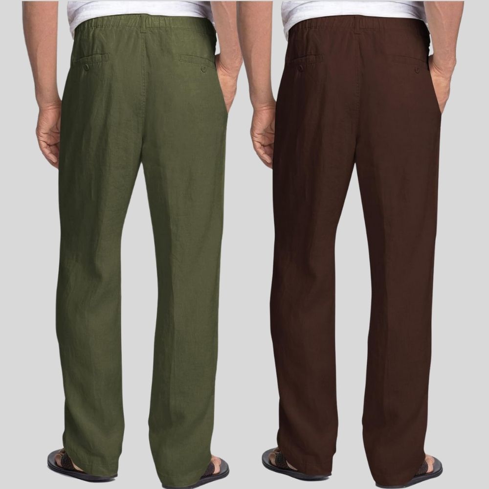 Combo of 2 Army Green and Brown Linen Men Pants-47463