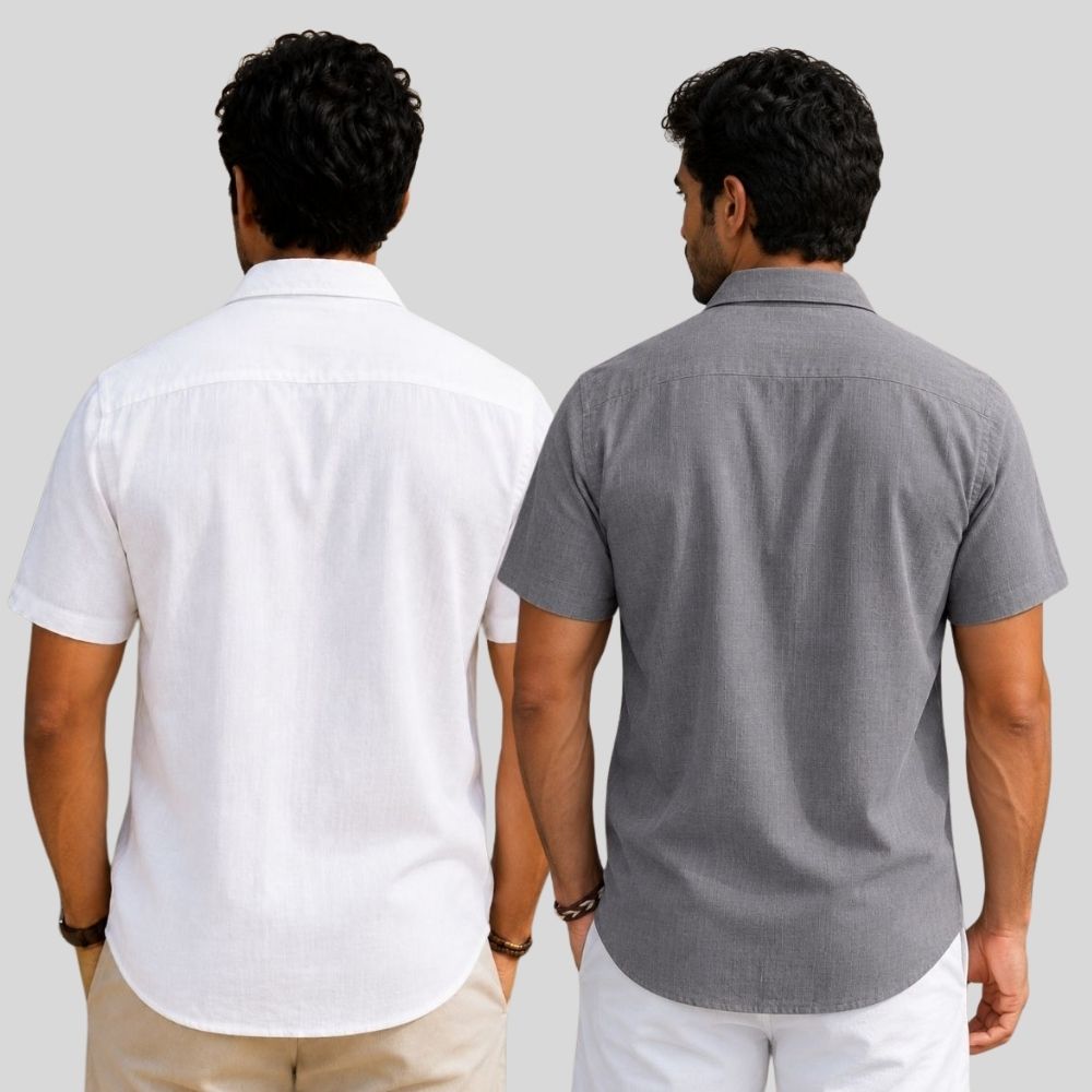 Combo of 2 Linen Half Sleeve Shirt White and Gray-51905
