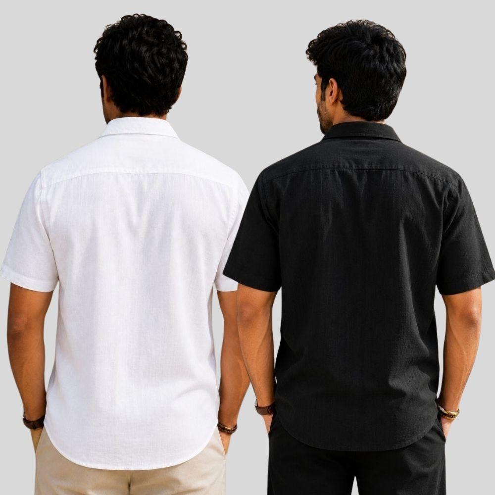 Combo of 2 Linen Half Sleeve Shirt White and Black-51906