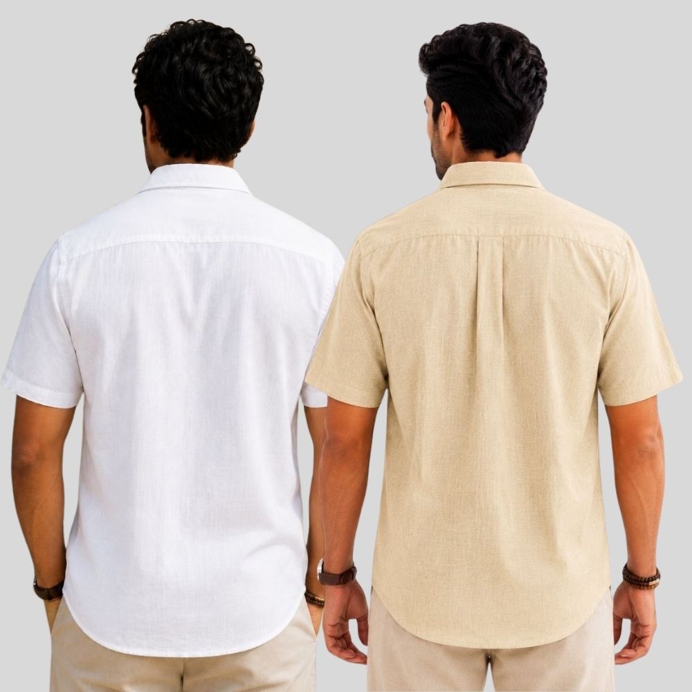 Combo of 2 Linen Half Sleeve Shirt White and Beige-51919