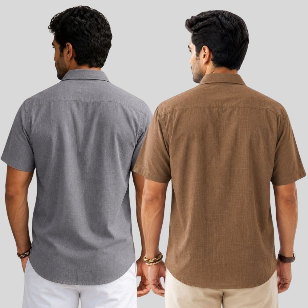 Combo of 2 Linen Half Sleeve Shirt Gray and Brown-51929