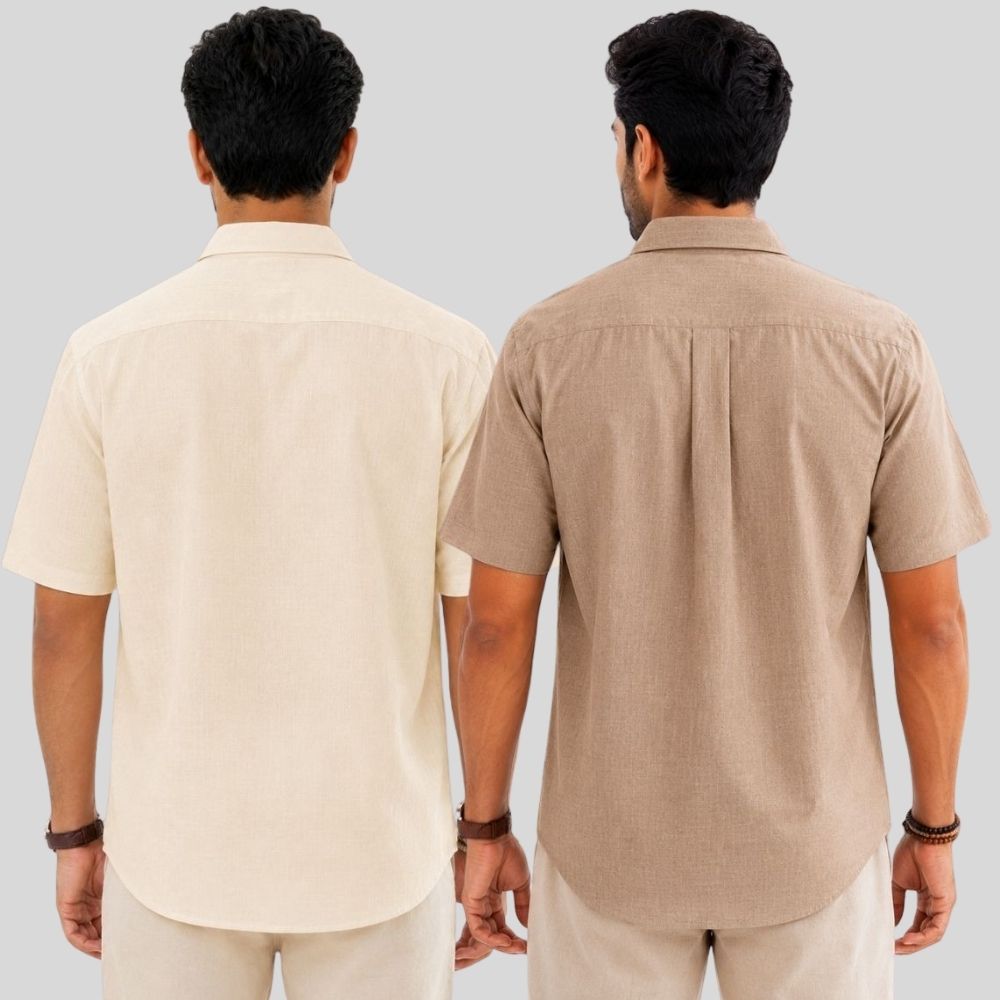Combo of 2 Linen Half Sleeve Shirt Light Beige and Dark Beige-52002