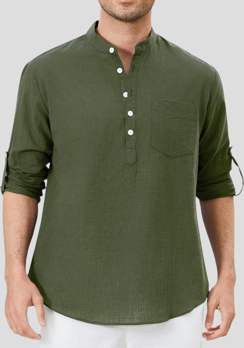 Army Green Linen Solid Short Kurta-50843