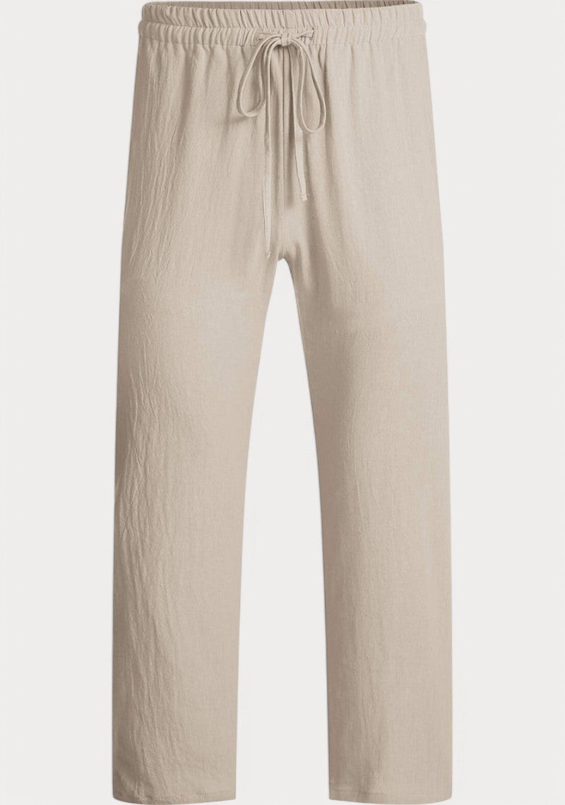 Beige Cotton Linen Loose Fit Men Pant-49523