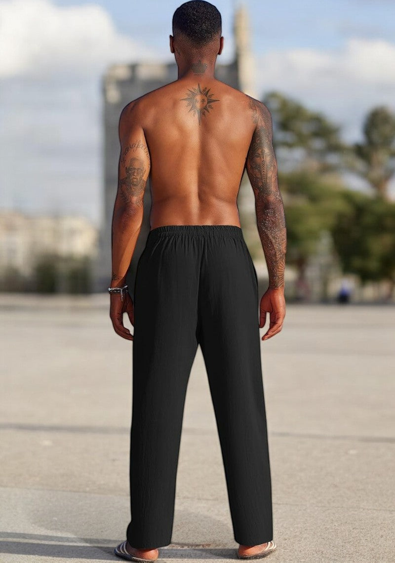 Combo of 2 Linen Loose Fit Men Pant White and Black-49543