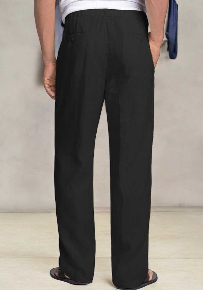 Black Linen Regular Fit Pant-49366