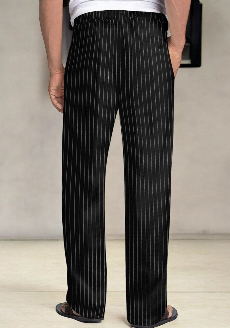Black and White Linen Regular Fit Pant-49373