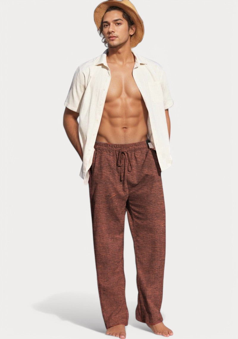 Brown Cotton Linen Loose Fit Men Pant-49512