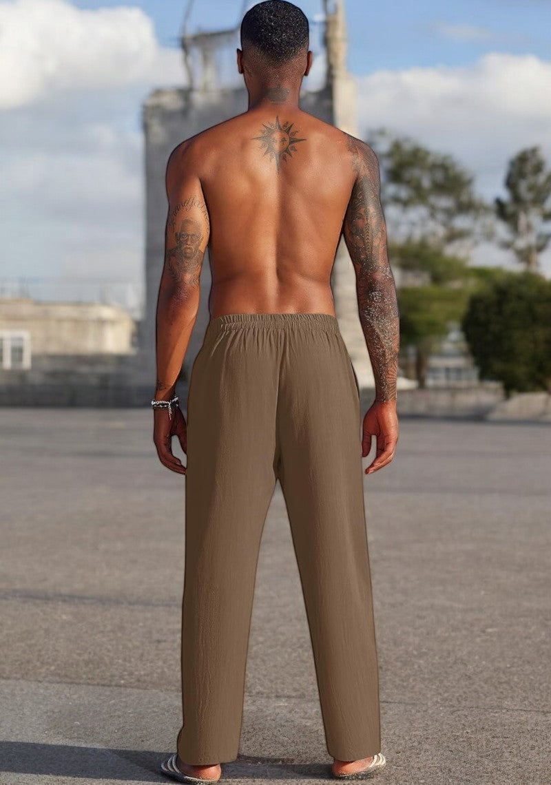 Combo of 2 Linen Loose Fit Men Pant Khaki and Brown-49618