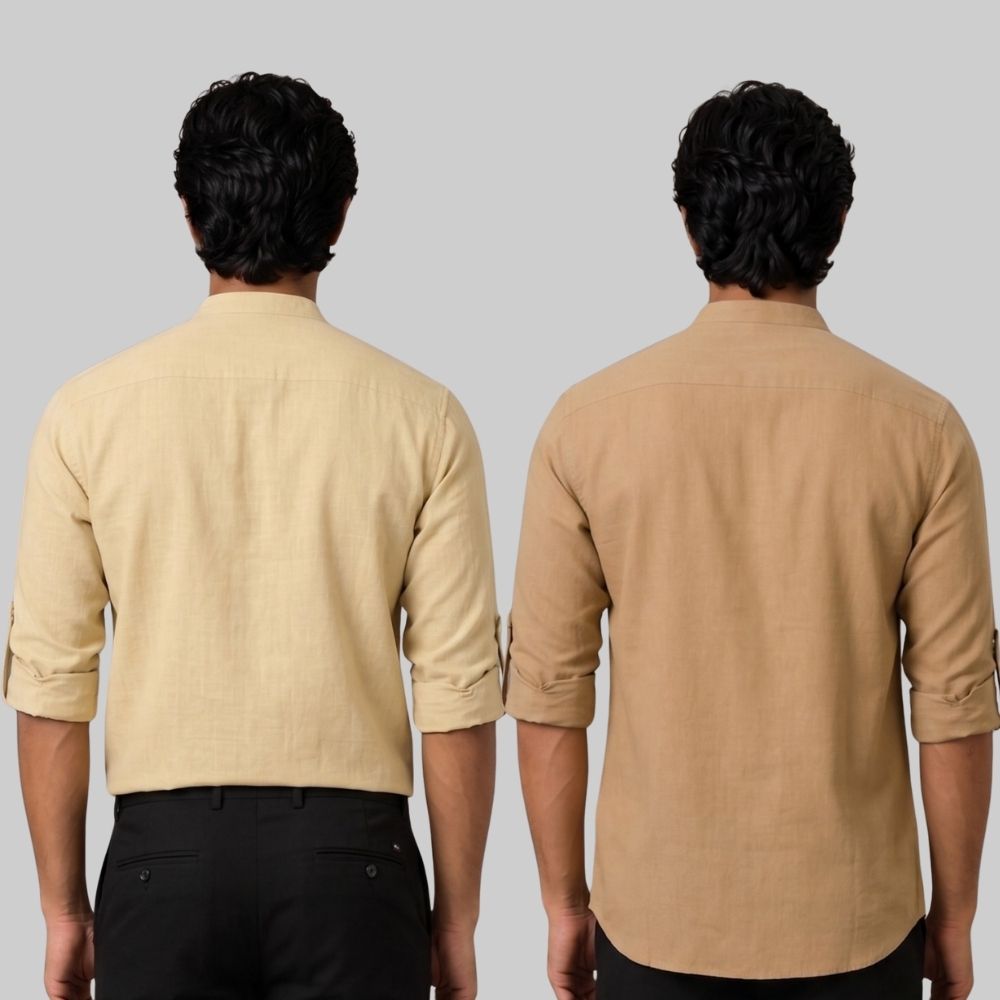 Combo of 2 Linen Solid Short Kurta Beige and Dark Beige-51091