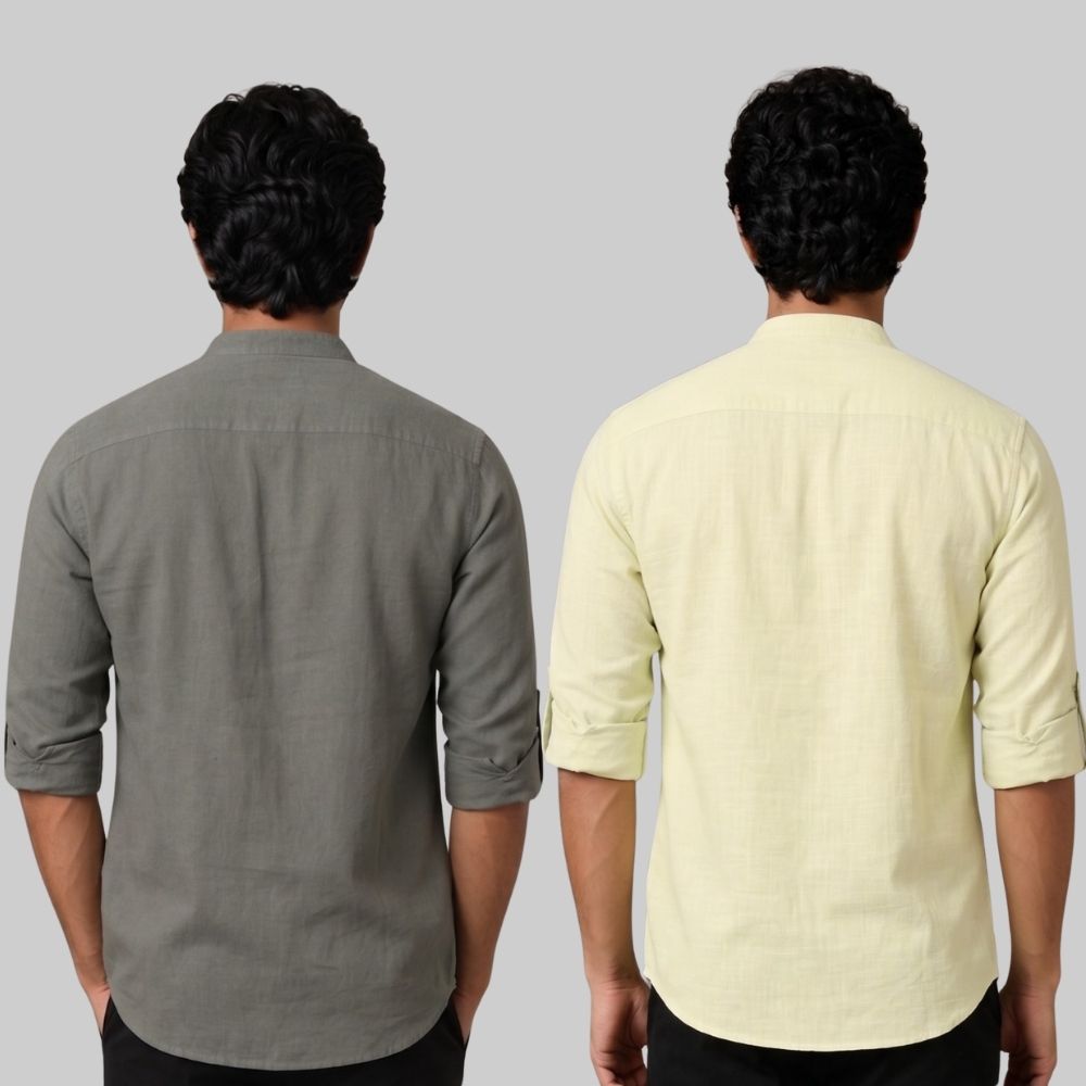 Combo of 2 Linen Solid Short Kurta Gray and Light Yellow-51066