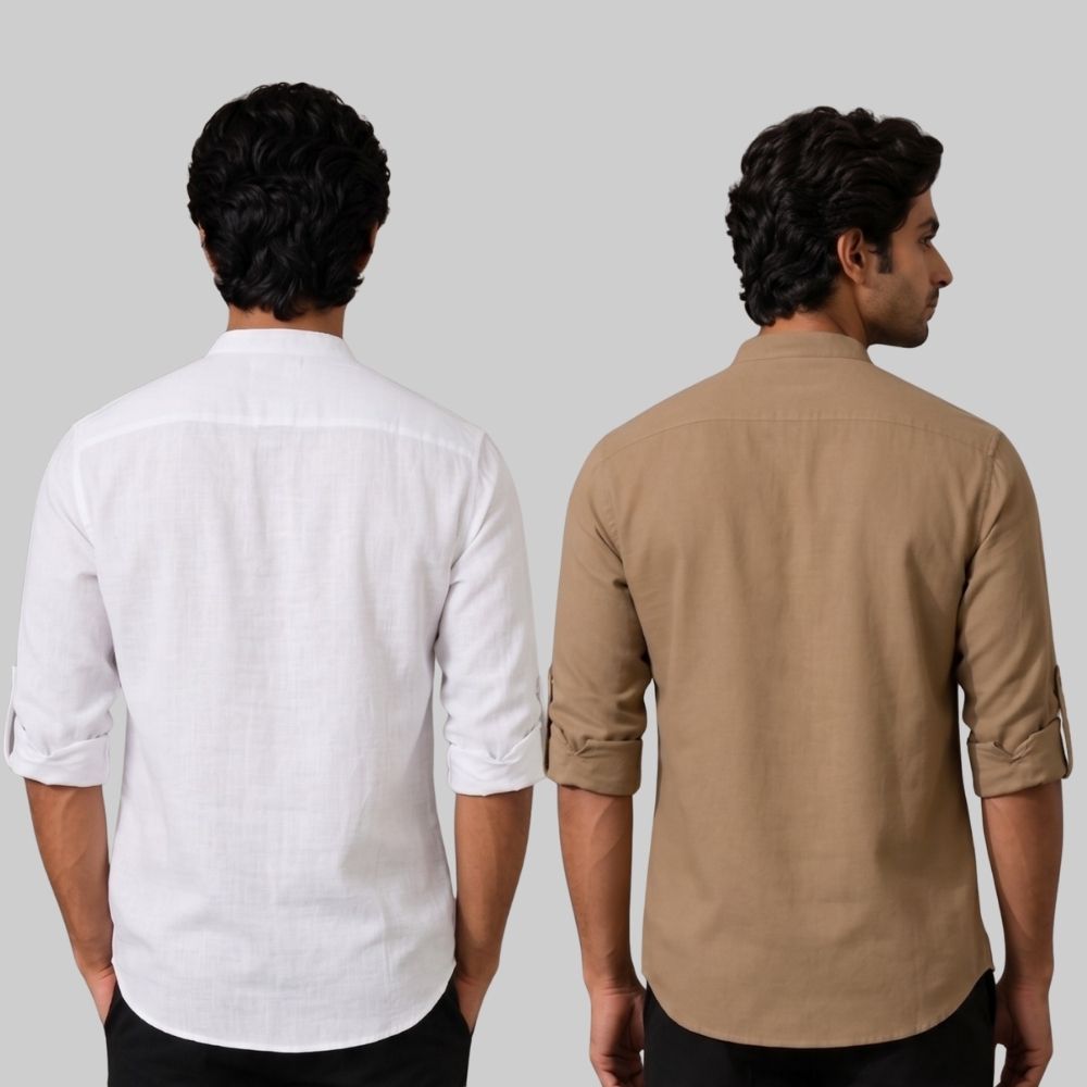 Combo of 2 Linen Solid Short Kurta White and Brown-51039