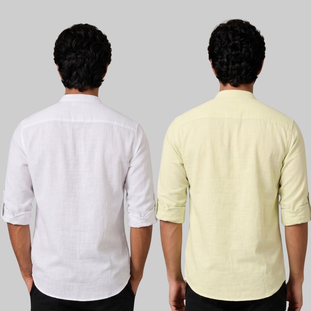 Combo of 2 Linen Solid Short Kurta White and Light Yellow-51036