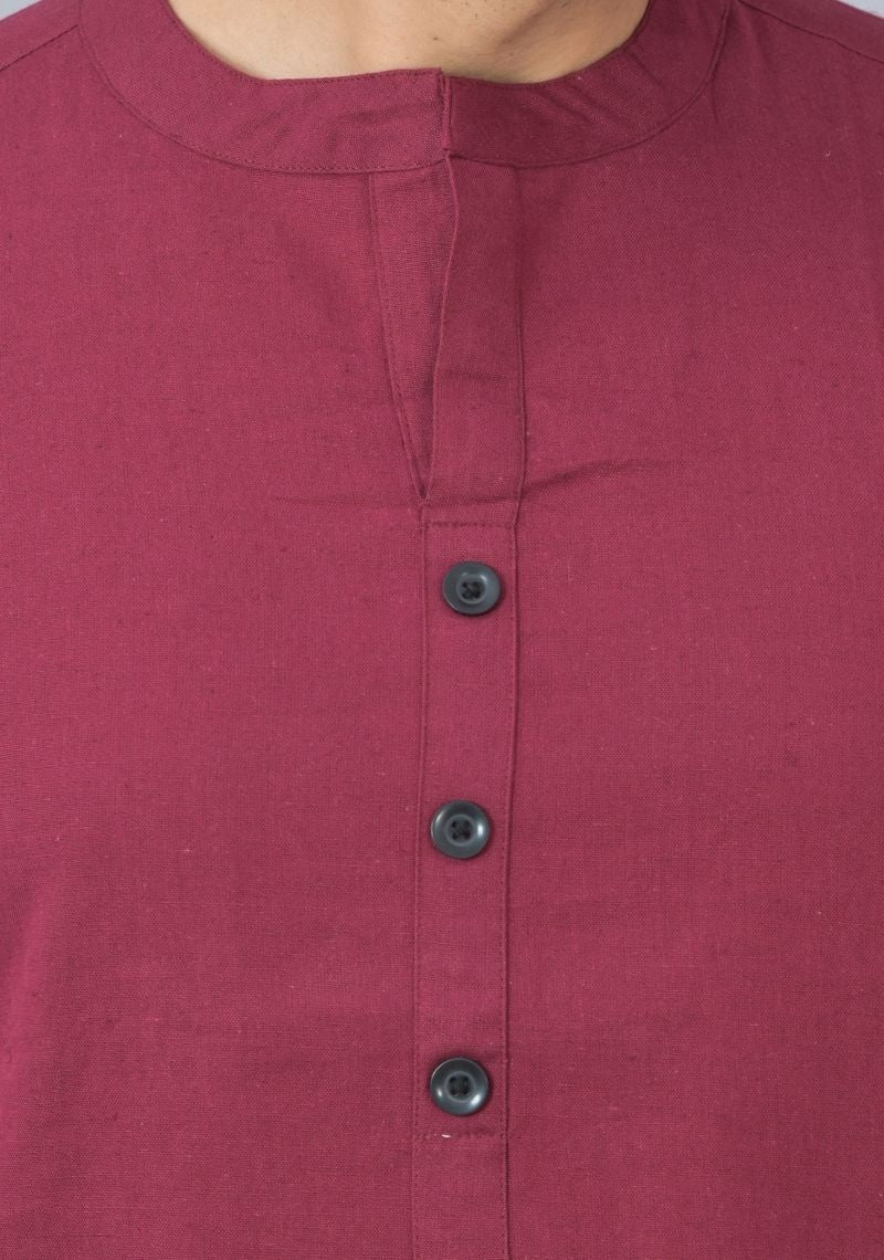 Men Cotton Solid Co-ord Set Maroon-25735